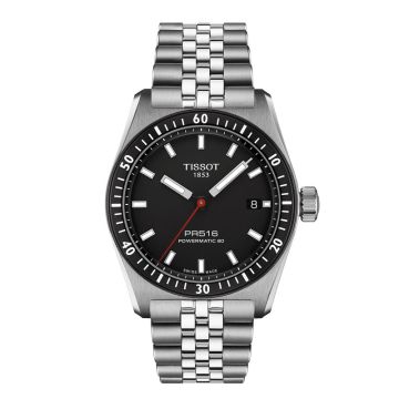Tissot PR516 herreur i stål med lænke og sort skive