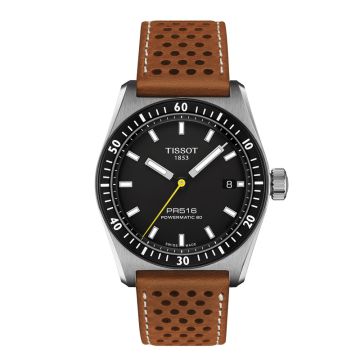 Tissot PR516 herreur i stål med sort skive og brun læderrem