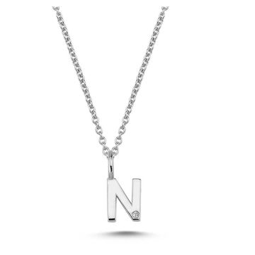 Nuran N vedhæng i hvidguld med 1 diamant - 6,5mm - uden kæde
