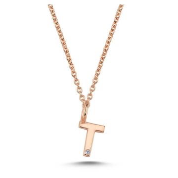 Nuran T vedhæng i rosaguld med 1 diamant - 6,5mm. - uden kæde