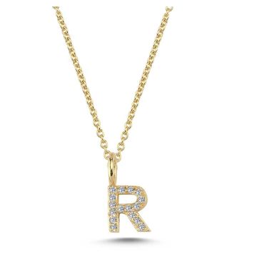Nuran R vedhæng i guld med diamanter - 6,5mm - uden kæde