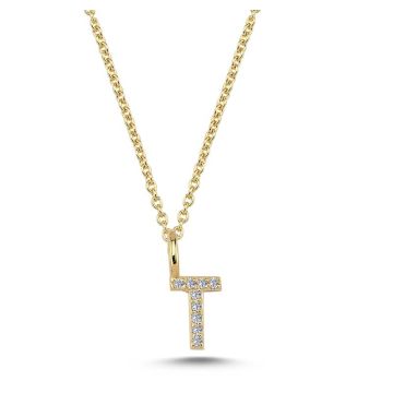 Nuran T vedhæng i guld med diamanter - 6,5mm - uden kæde
