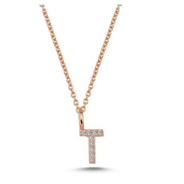 Nuran T vedhæng i rosaguld med diamanter - 6,5mm - uden kæde