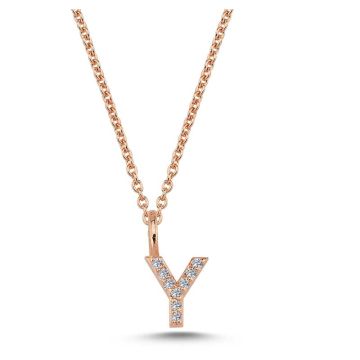 Nuran Y vedhæng i rosaguld med diamanter - 6,5mm - uden kæde