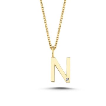 Nuran N vedhæng i guld med 1 diamant - 9,5mm - uden kæde