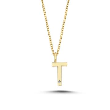 Nuran T vedhæng i guld med 1 diamant - 9,5mm - uden kæde