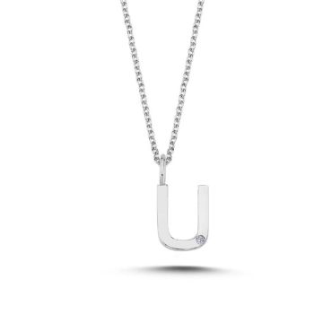 Nuran U vedhæng i hvidguld med 1 diamant - 9,5mm - uden kæde