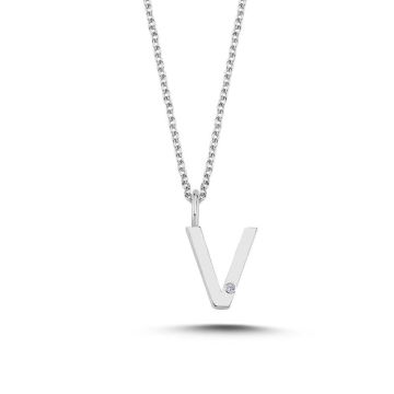 Nuran V vedhæng i hvidguld med 1 diamant - 9,5mm - uden kæde
