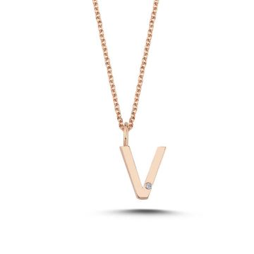 Nuran V vedhæng i rosaguld med 1 diamant - 9,5mm - uden kæde