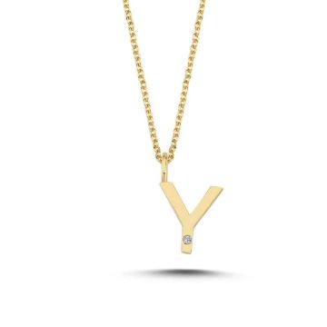 Nuran Y vedhæng i guld med 1 diamant - 9,5mm - uden kæde
