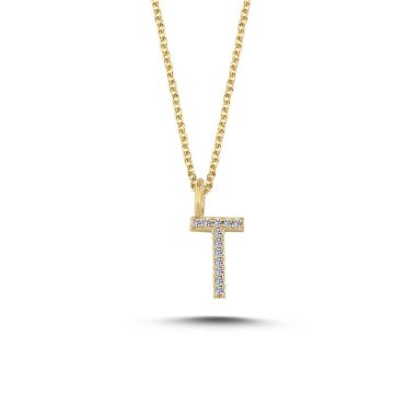 Nuran T vedhæng i guld med diamanter - 9,5mm - uden kæde