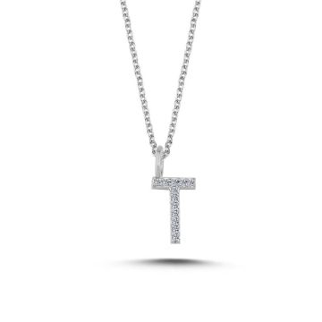Nuran T vedhæng i hvidguld med diamanter - 9,5mm - uden kæde