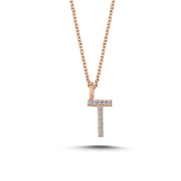 Nuran T vedhæng i rosaguld med diamanter - 9,5mm - uden kæde