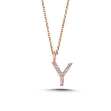 Nuran Y vedhæng i rosaguld med diamanter - 9,5mm - uden kæde
