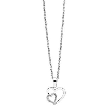 Sølv halskæde med dobbelt hjerte med cubic zirkoner
