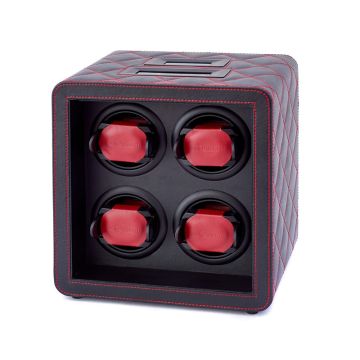 Leanschi WM04 Watchwinder sort/rød kunstlæder til 4 ure